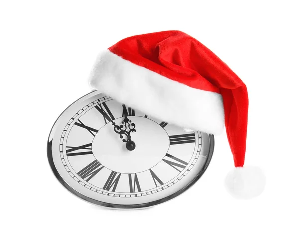 Horloge Avec Chapeau Père Noël Montrant Cinq Minutes Jusqu Minuit — Photo
