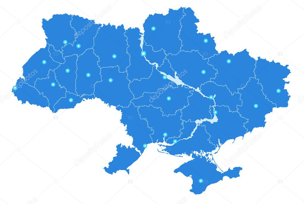 Map of Ukraine in blue color on white background, illustration