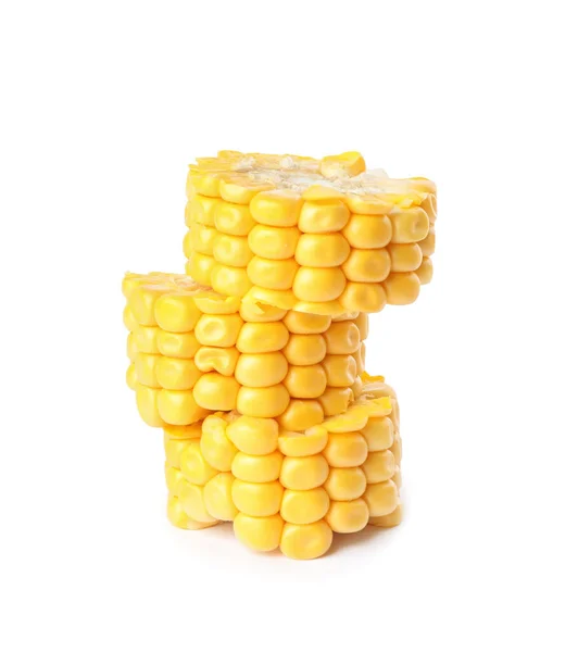 Pieces Ripe Raw Corn Cob White Background — Stock Photo, Image