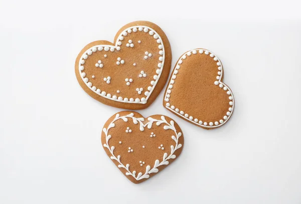 Biscotti Pan Zenzero Forma Cuore Natale Sfondo Bianco Vista Dall — Foto Stock