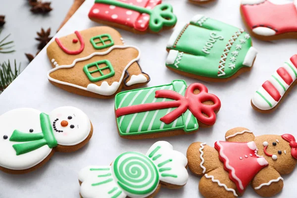 Délicieux Biscuits Noël Faits Maison Sur Papier Cuisson — Photo
