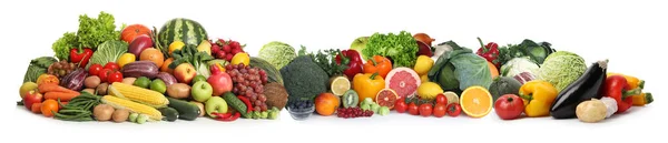 Friss Bio Zöldségek Gyümölcsök Gyűjteménye Fehér Alapon Bannertervezés — Stock Fotó