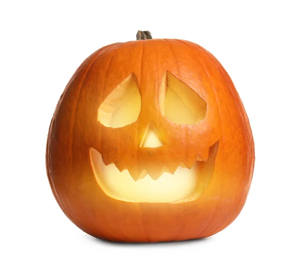 Carino Jack Zucca Lanterna Isolato Bianco Decorazione Halloween — Foto Stock