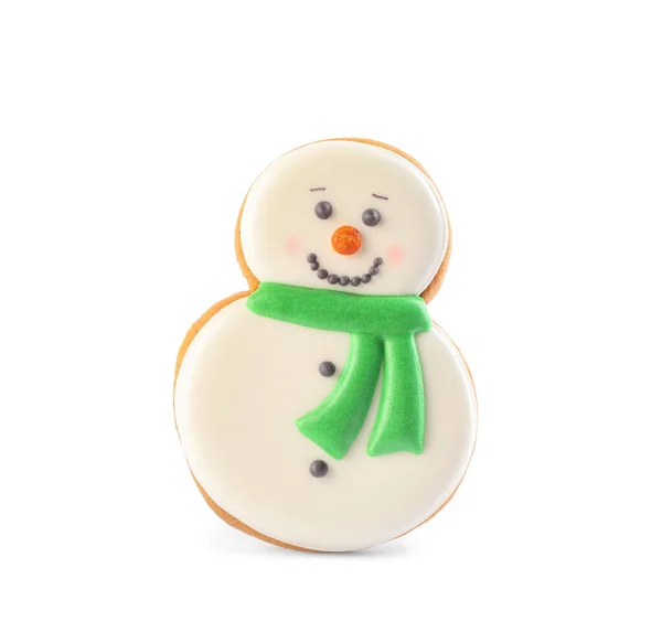 Boneco Neve Forma Biscoito Natal Isolado Branco — Fotografia de Stock