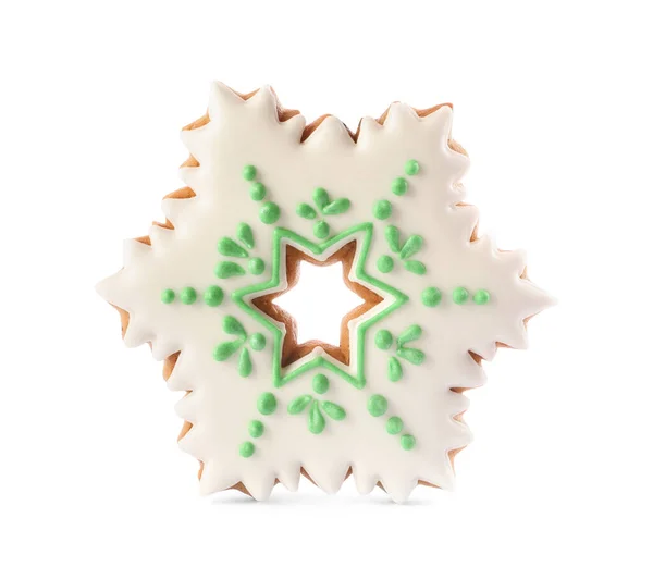 Biscotto Natale Forma Fiocco Neve Isolato Bianco — Foto Stock