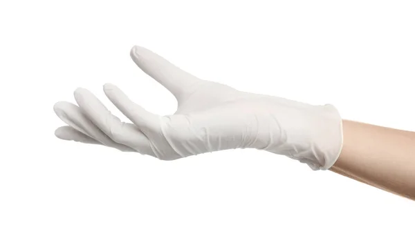 Doctor Wearing Medical Gloves White Background Closeup — Stock Photo, Image