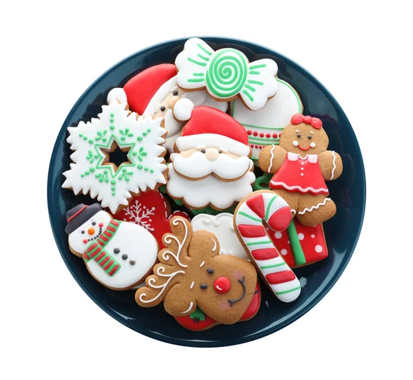 Delicious Gingerbread Christmas Cookies White Background Top View — Stock Photo, Image