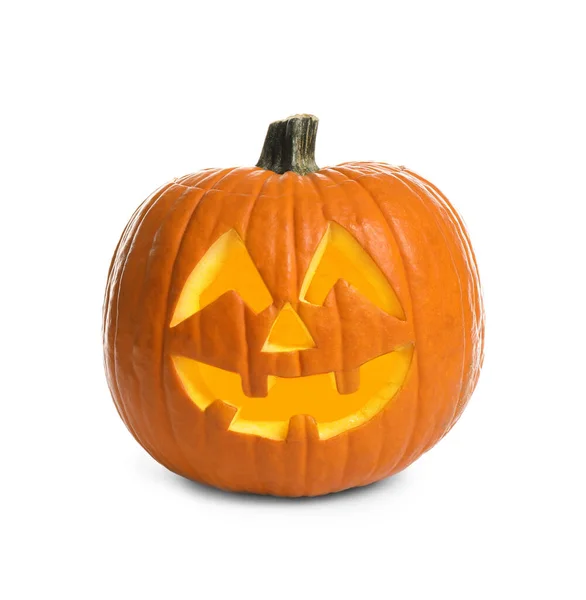 Słodka Dynia Jack Lantern Izolowane Białym Wystrój Halloween — Zdjęcie stockowe