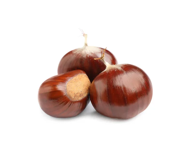 Fresh Sweet Edible Chestnuts White Background — Stock Photo, Image