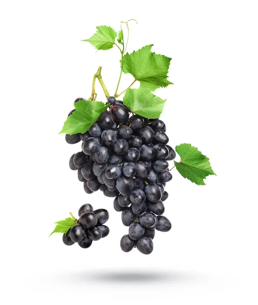 Fresh Ripe Grapes Green Leaves Falling White Background — Stock Photo, Image