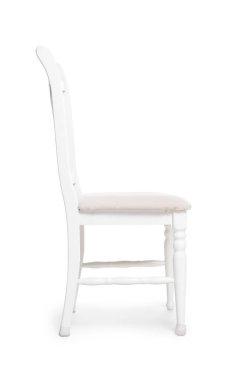 Beyaza izole edilmiş şık bir sandalye. Kullanılmış eşyalar