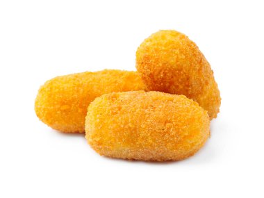 Beyaza izole edilmiş bir sürü lezzetli kızarmış kroket.