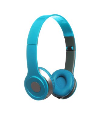 Açık mavi kulaklıklar ve beyaz arka plan