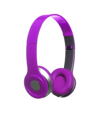 Beyaz arka planlı mor kulaklıklar.