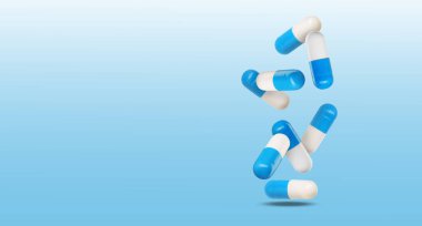 Haplar açık mavi arkaplana doğru düşüyor. Metin için alanı olan pankart tasarımı