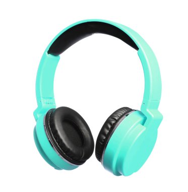 Turkuaz kulaklıklar ve beyaz arka plan pedleri.