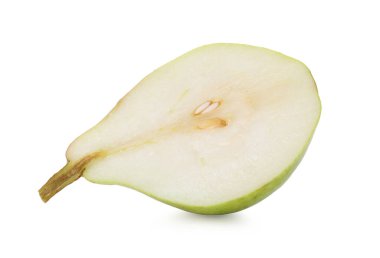 olgun armut üzerinde beyaz izole yarısı