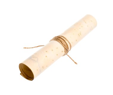 Eski rulo kağıt parşömeni beyaza izole edilmiş