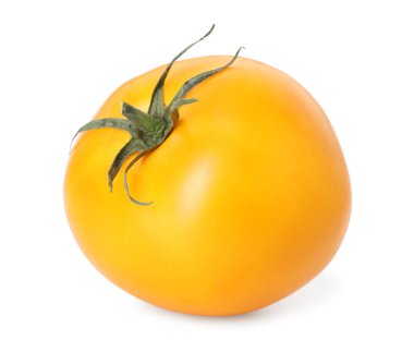 Bir olgun sarı domates beyaza izole edilmiş.