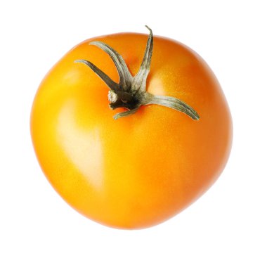 Bir olgun sarı domates beyaza izole edilmiş.