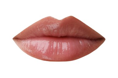 Dudak parlatıcısı beyaza ayrılmış güzel kadın dudakları.