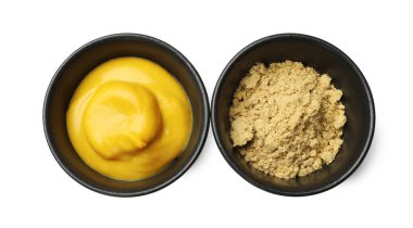 Beyaz, üst görünümde izole edilmiş farklı hardal türleri