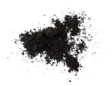 Taze toprak yığını beyaza izole edilmiş, üst manzara