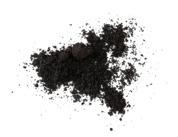 Taze toprak yığını beyaza izole edilmiş, üst manzara