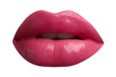 Beyaz, pembe rujlu kadın dudakları.