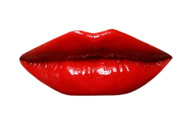 Beyaz üzerinde kırmızı ruj olan kadın dudakları.