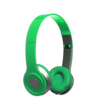 Açık yeşil kulaklıklı, beyaz arka planlı.