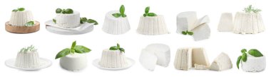 Beyaz üzerine izole edilmiş lezzetli ricotta peyniri, kolaj.