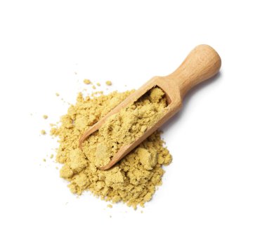 Kuru hardal kepçesi beyaz, üst manzara izole