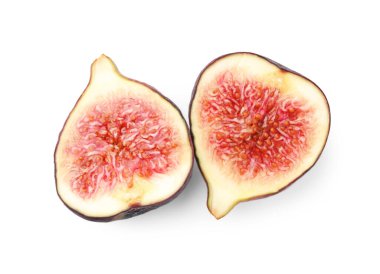 Tatlı olgun incir yarımları beyaz, üst manzara izole