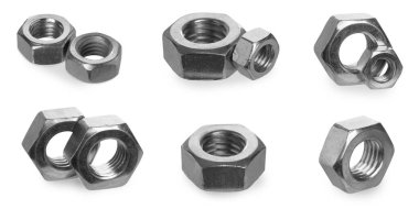 Metal uğursuz fındıklar beyaza izole edilmiş, set