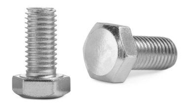 Beyaz üzerine izole edilmiş iki metal uğursuz cıvata