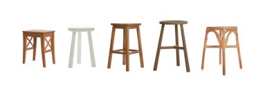 Beyaza izole edilmiş farklı dışkılar, set. Mobilyalar şık.