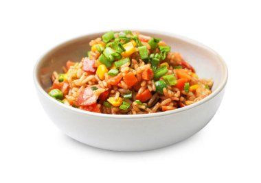 Lezzetli kızarmış pilav, sebzeli ve pastırmalı.