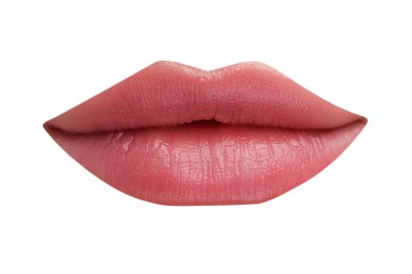 Beyaz, pembe rujlu kadın dudakları.