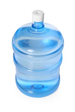 Beyaza izole edilmiş su dolu bir soğutucu şişe.