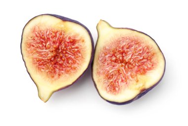 Tatlı olgun incir yarımları beyaz, üst manzara izole