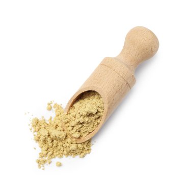 Kuru hardal kepçesi beyaz, üst manzara izole