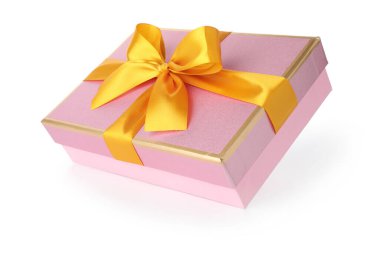 Beyaz üzerinde yay olan güzel bir hediye kutusu