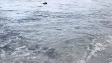 Güzel dalgalı deniz ve kumlu sahil, yakın çekim.