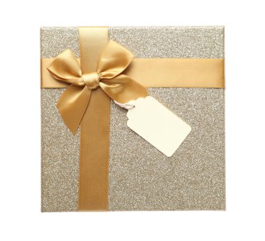 Beyaz üzerine boş etiketli hediye kutusu, üst görünüm