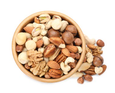 Farklı fındıkların karışımı beyaz, üst manzara