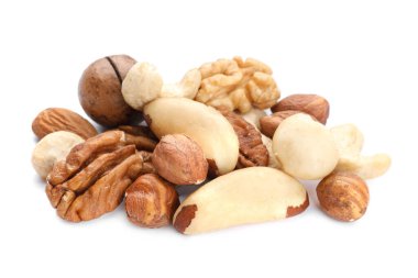 Mix of different nuts isolated on white
