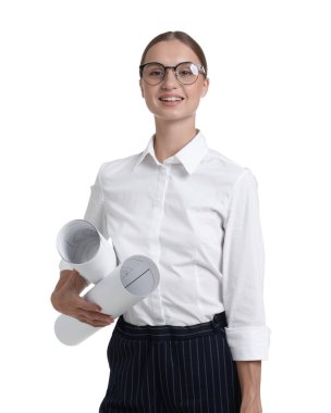 Beyaz arkaplanda taslakları olan mühendis portresi