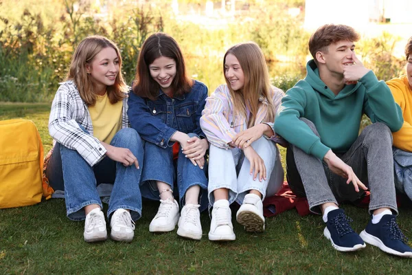 Bir grup genç parkta birlikte vakit geçiriyorlar.