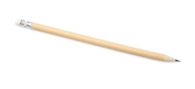 Beyaza izole edilmiş keskin bir grafit kalem.